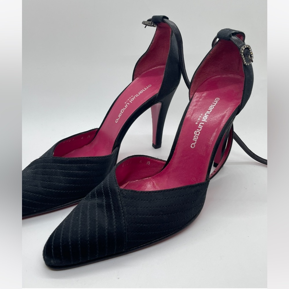 EMANUEL UNGARO PARIS SEXY BLACK SUEDE STILETTO WOMANS SHOES Size 9